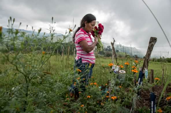 Julia Francisco Martínez davanti alla tomba del marito assassinato Francisco Martínez Márquez.
