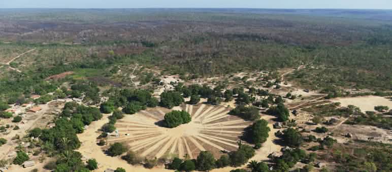 Insediamento indigeno nello stato di Maranhão, dove la foresta pluviale si fonde con le savane del cerrado, ricche di specie biodiverse Insediamento indigeno nel Cerrado del Maranhão