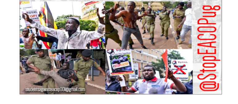 Un collage con i nomi degli arrestati Collage: Studenti contro l'EACOP