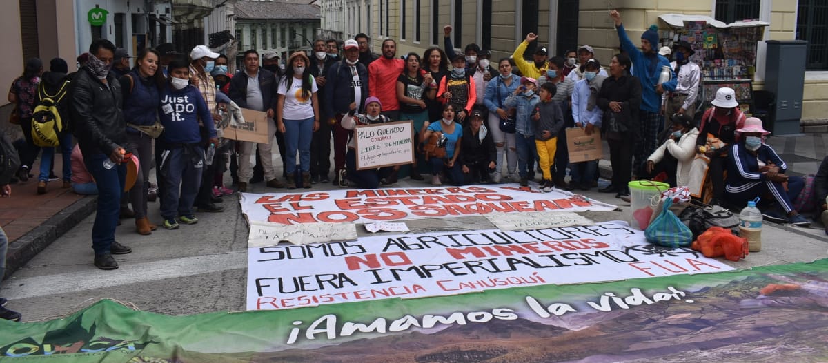 Manifestazione contro l'attività mineraria in Ecuador, Frente Nacional Antiminero (Fronte Nazionale Antiminerario).
