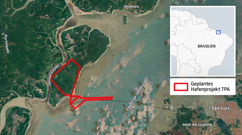 Mappa che mostra i confini del progetto portuale TPA